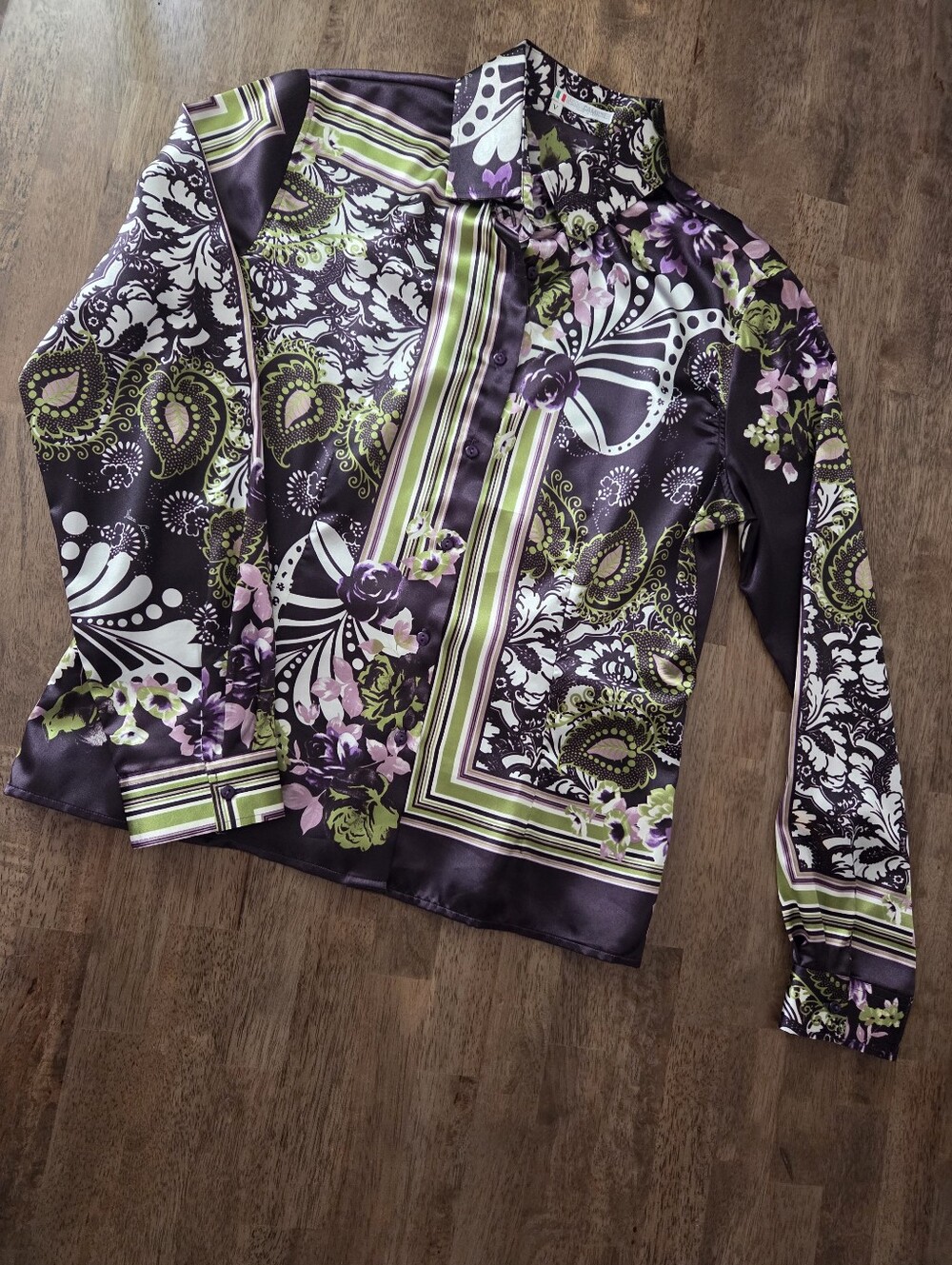 Nara Camicie Made In Italy Purple Floral Paisley Button-Up Blouse